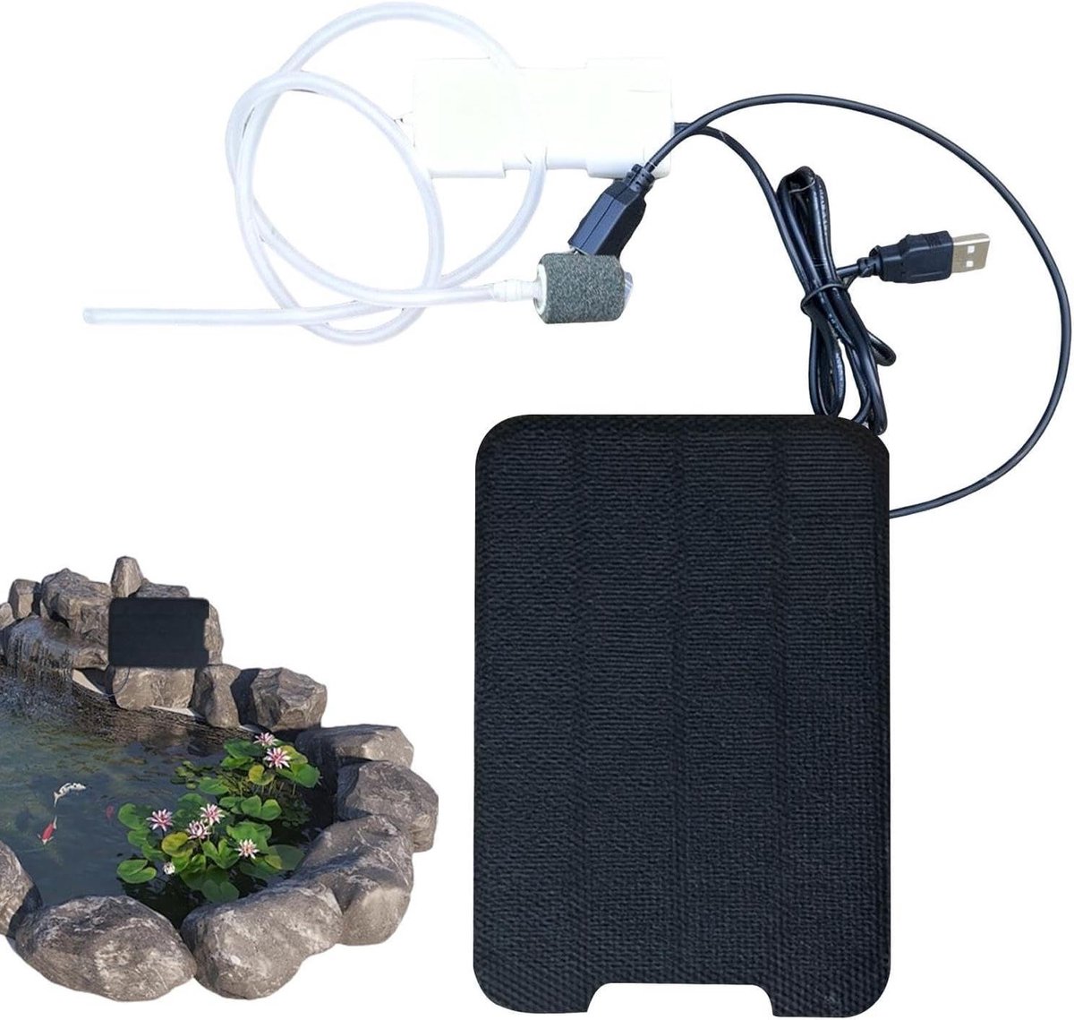 Zonne Vijver Beluchter - Zuurstof Pomp - Aquatisch Milieu Verbeteren - Stille Werking - 72 Uur Batterij - Zwart