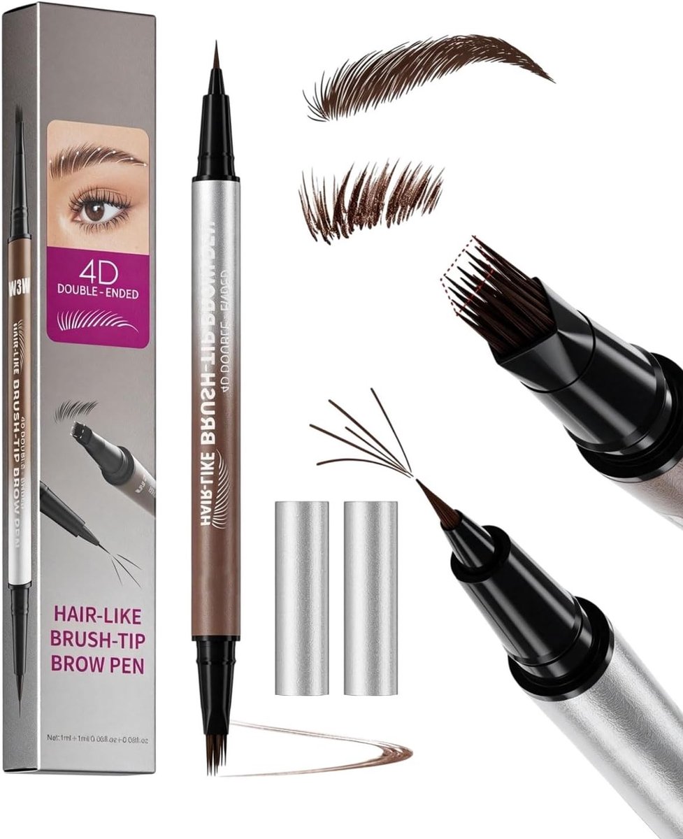 4D Oogbrouwenstift met micro-vorderpunt en borstel voor natuurlijke wenkbrauwen, waterbestendig, langdurige kleur en microblading effect voor perfecte wenkbrauwmake-up