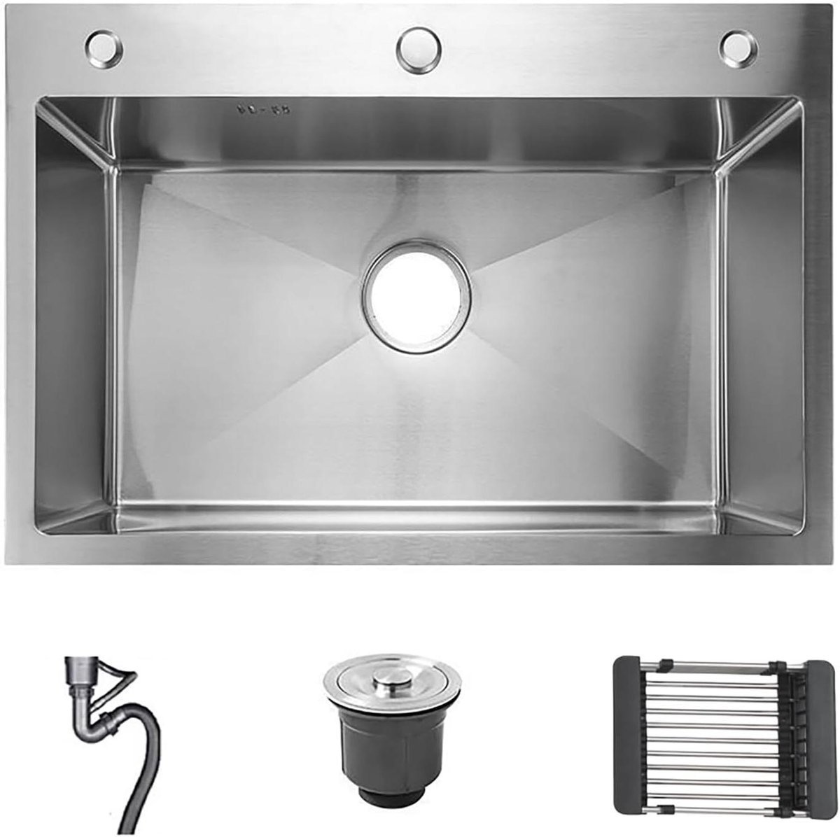 Keukenspoelbak - Wastafel Afvoer - Afwassen en schoonmaken - Verwijderbare mand - 65x45CM - Zilver