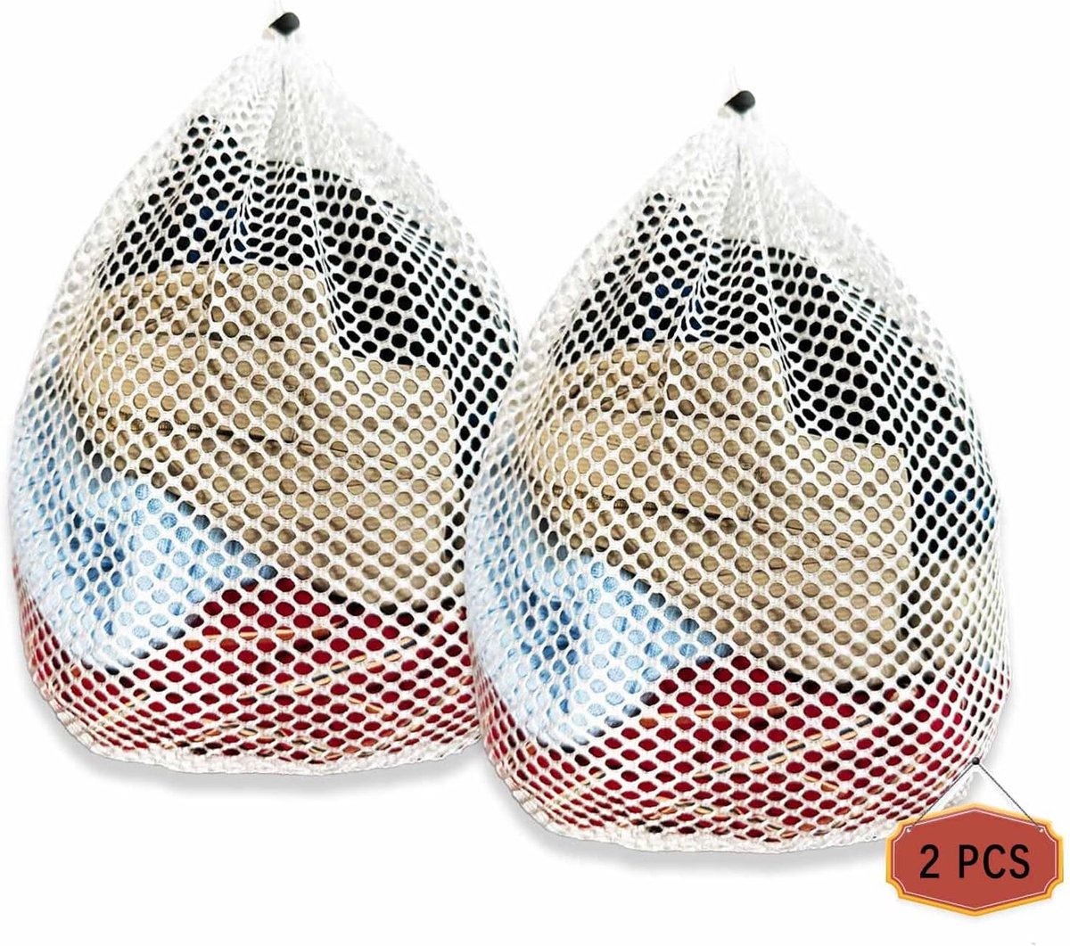 2 stuks netwaszakken 30 x 40 cm, waszakken van mesh met trekkoord | herbruikbare delicate waszak voor wasmachine, fijne was, bh's, sokken, babykleding, duurzaam wasmachinezak