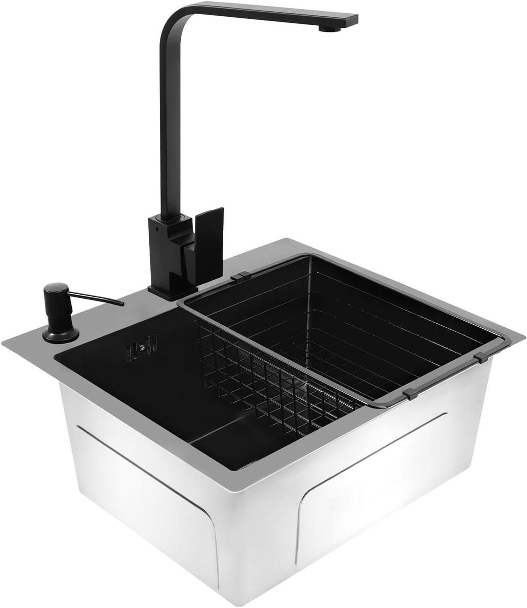 RVS Spoelbak - Keukengootsteen Inbouw - Keukenwerkzaamheden - Nano-coating - 45x40x20 cm - Zwart