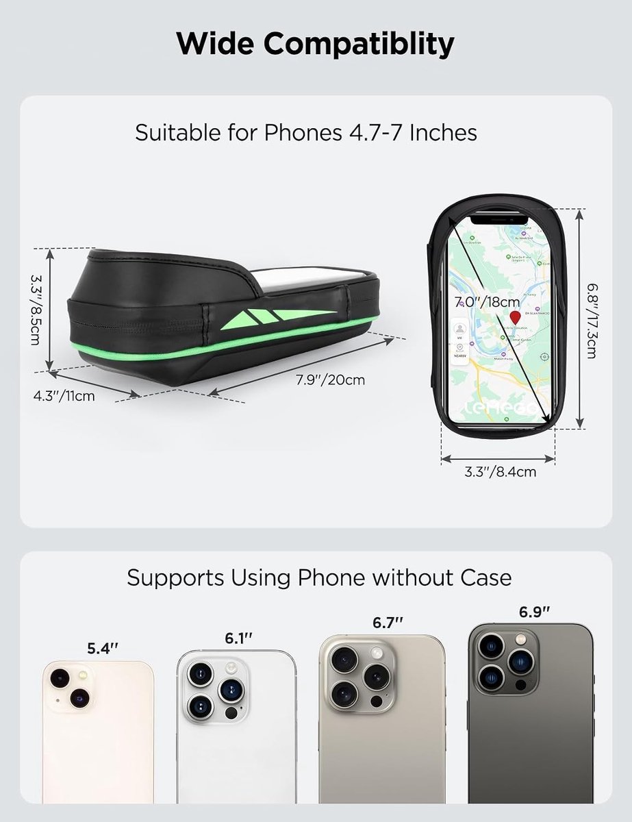 Phone holder voor fiets - Zwart-groen - Waterdichte Fietstas met 360° Rotatie - EVA Materiaal - Voor Smartphones tot 7 Inch