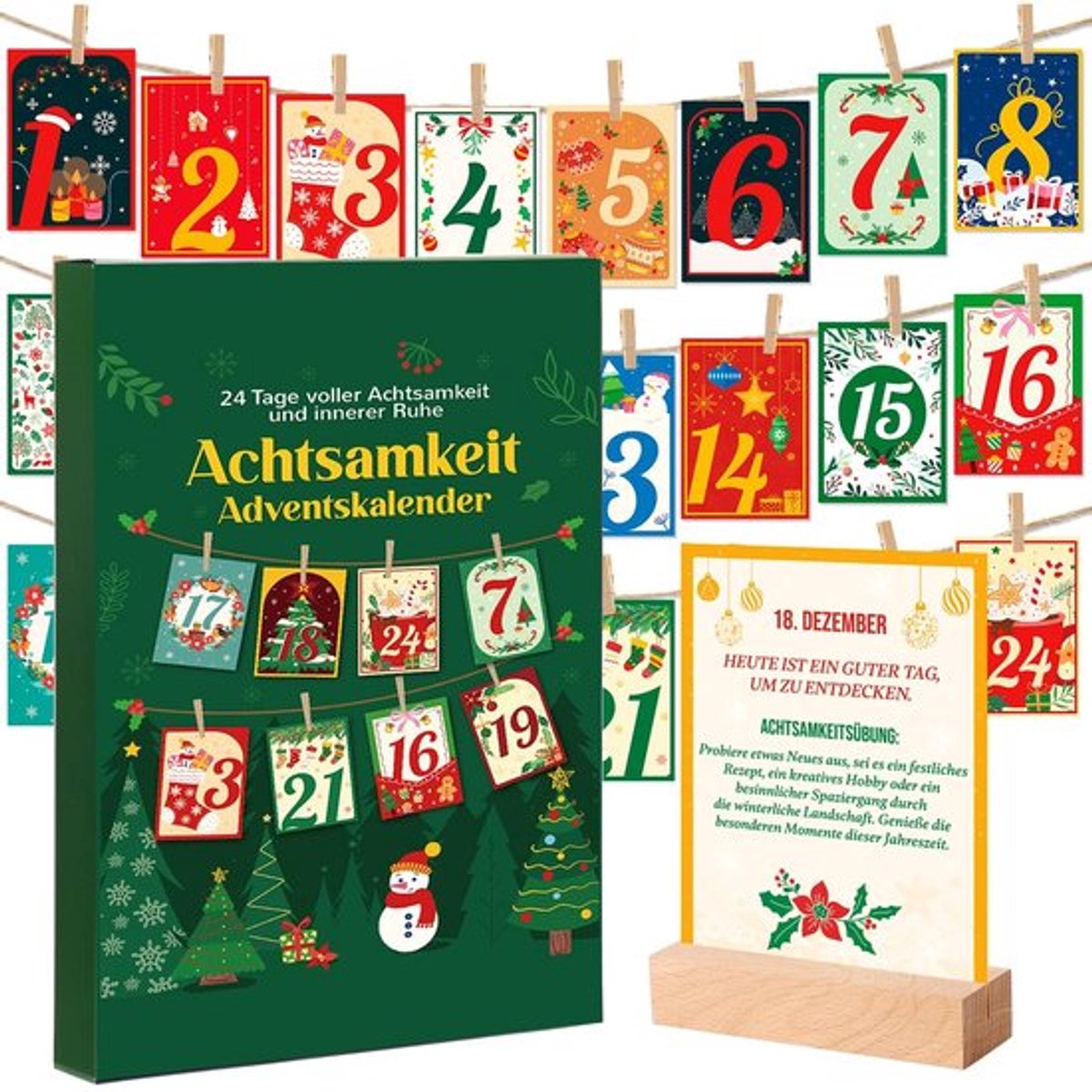 Adventskalender met Mindfulness Oefening - Decoratie Ophangen - Unieke Ervaring - Creatieve Activiteiten - Perfect voor de Feestdagen - Kalender
