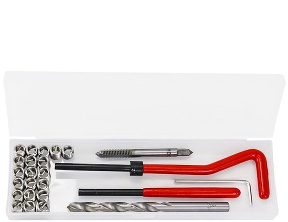 Schroefdraad Reparatieset M4 - 25-delige Set - Transparante Kunststof Doos - Geschikt voor Staalmaterialen - Blinde Gatbewerking - Zelfvergrendelingstype - Draadreparatieset