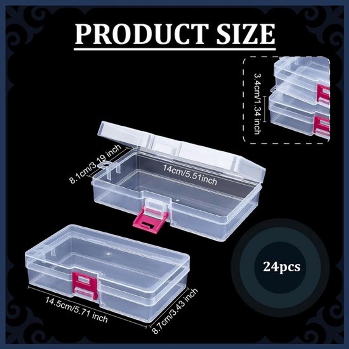 Plastic Containers 24 Stuks - Transparante Opbergdozen - Rechthoekige Clipbox - 8,7 x 14,5 x 3,4 cm - Voor Thuis/Kantoor - Efficiënt en Praktisch