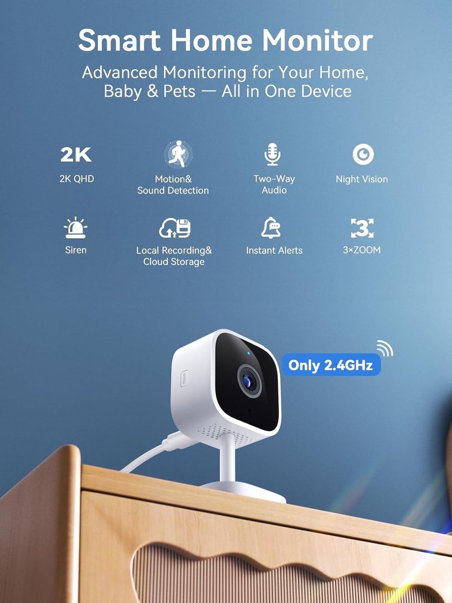 Petcam - Wit - Compacte Indoor Camera - 2K Resolutie met Nachtzicht en 2-weg Audio - Voor Baby’s en Huisdieren