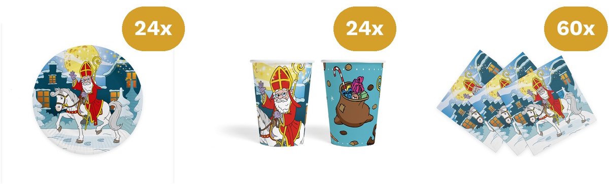 Sinterklaas Tafelset 24 Personen - Bordjes, Bekertjes & Servetten - Pakjesavond Tafeldecoratie