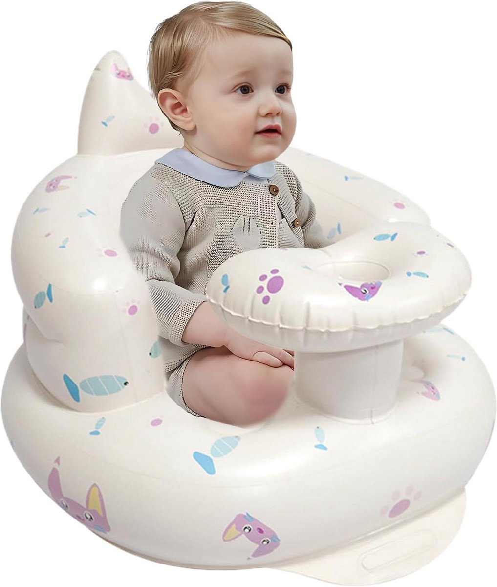 Opblaasbare baby stoel - Baby leunstoel kinderzitje - Baby leren zitten - Met ingebouwde pomp - 599 g - Kitten model