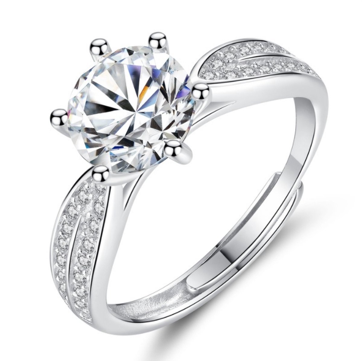 Matthew Studio® Dames Solitaire Ring - 925 Zilver - Grote Zirkonia - Verstelbaar - Zilverkleurig