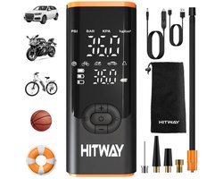 Hitway Draagbare Luchtcompressor 6000mAh Oplader 3 - 150PSI Digitale Bandenpomp met LCD - scherm LED - noodlamp voor Auto Motor Fiets Bal