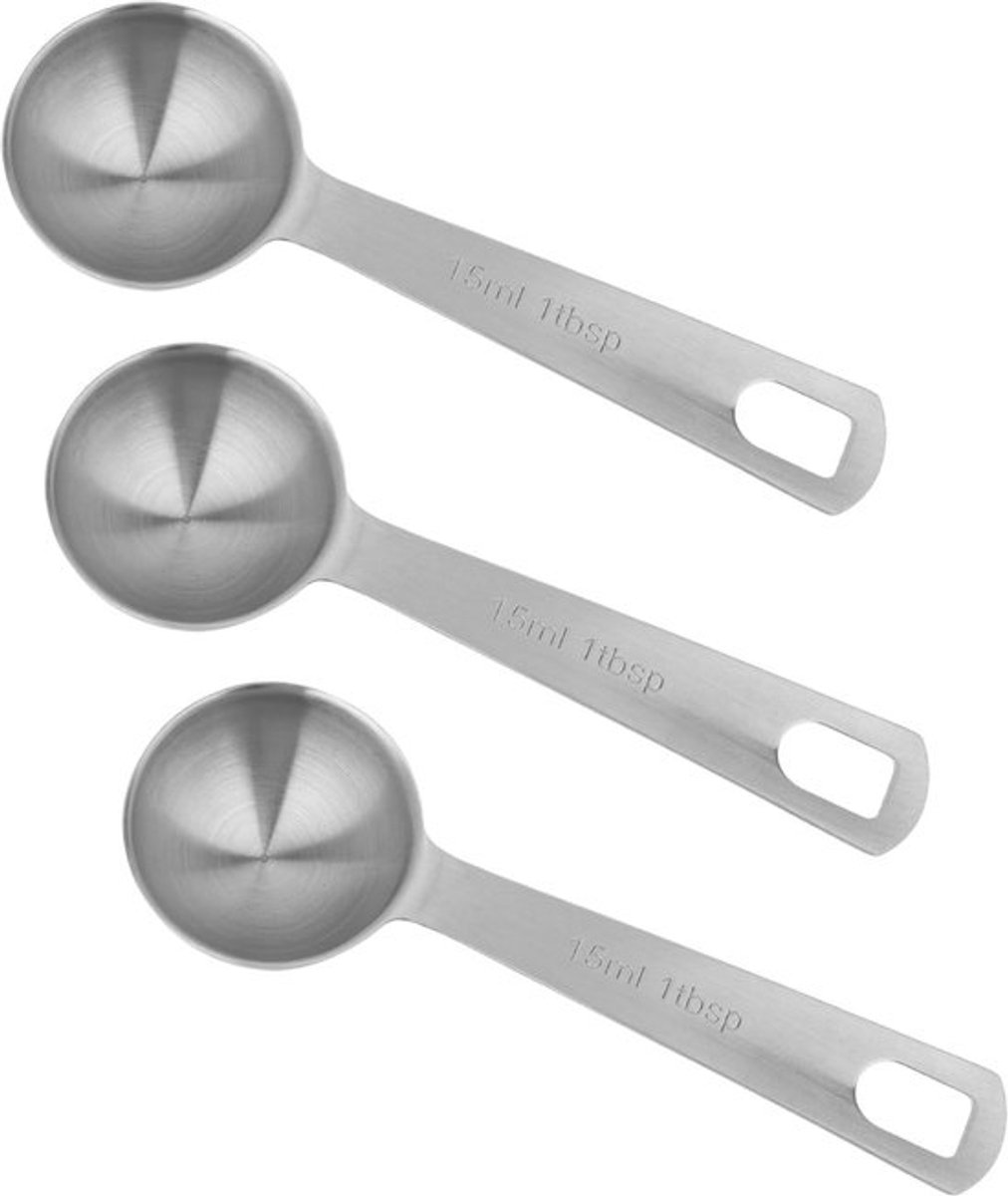 Maatlepels Set van 3 - RVS Maatlepels 15 ML - Keukenlepel - Maatlepels voor Thee - Compact Ontwerp 13x4 cm