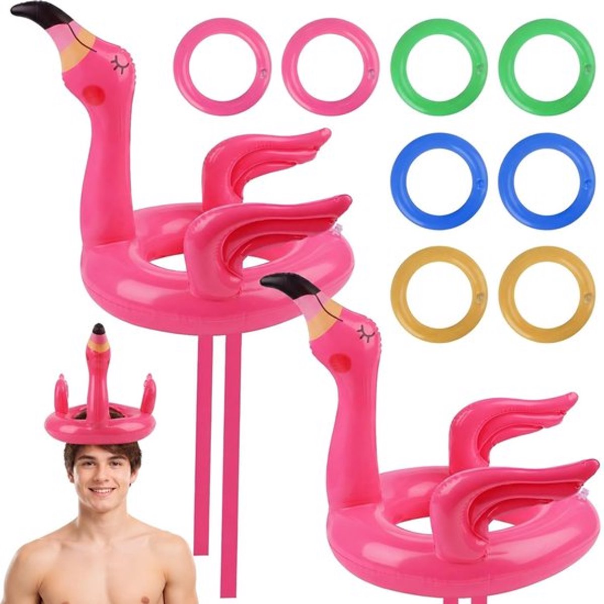 10 stuks flamingo opblaasbaar werpspel, ringwerpspel voor kinderen, opblaasbaar werpspel voor kinderen, outdoor, werpspel, flamingo, opblaasbaar met 8 ringen, voor zomer, Hawaïparty, bruiloft
