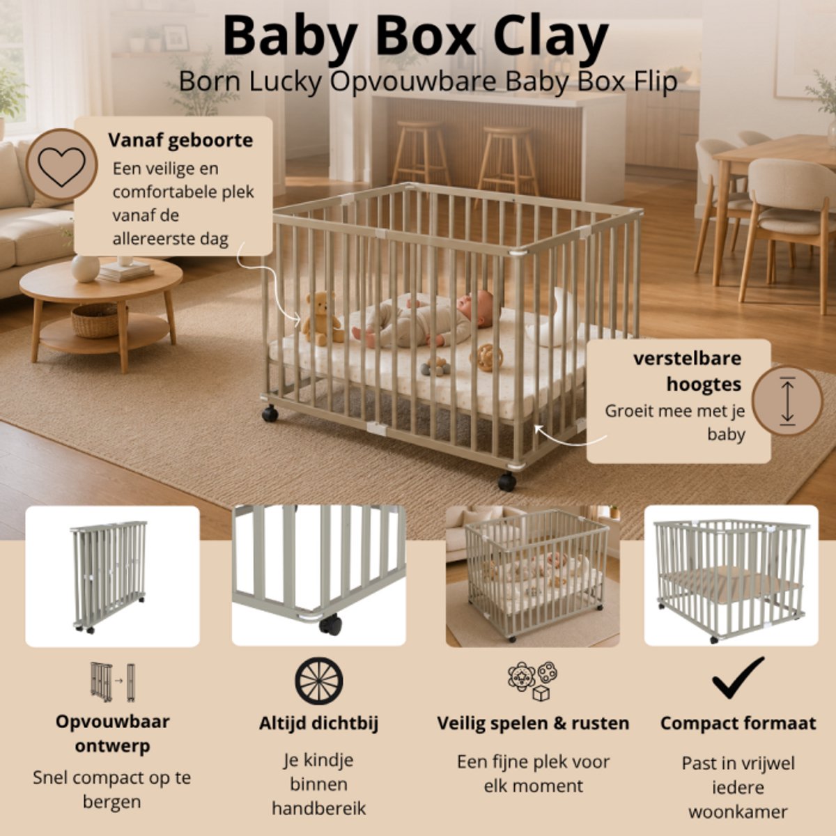 Born Lucky Opvouwbare Baby Box Flip Clay – foto 2