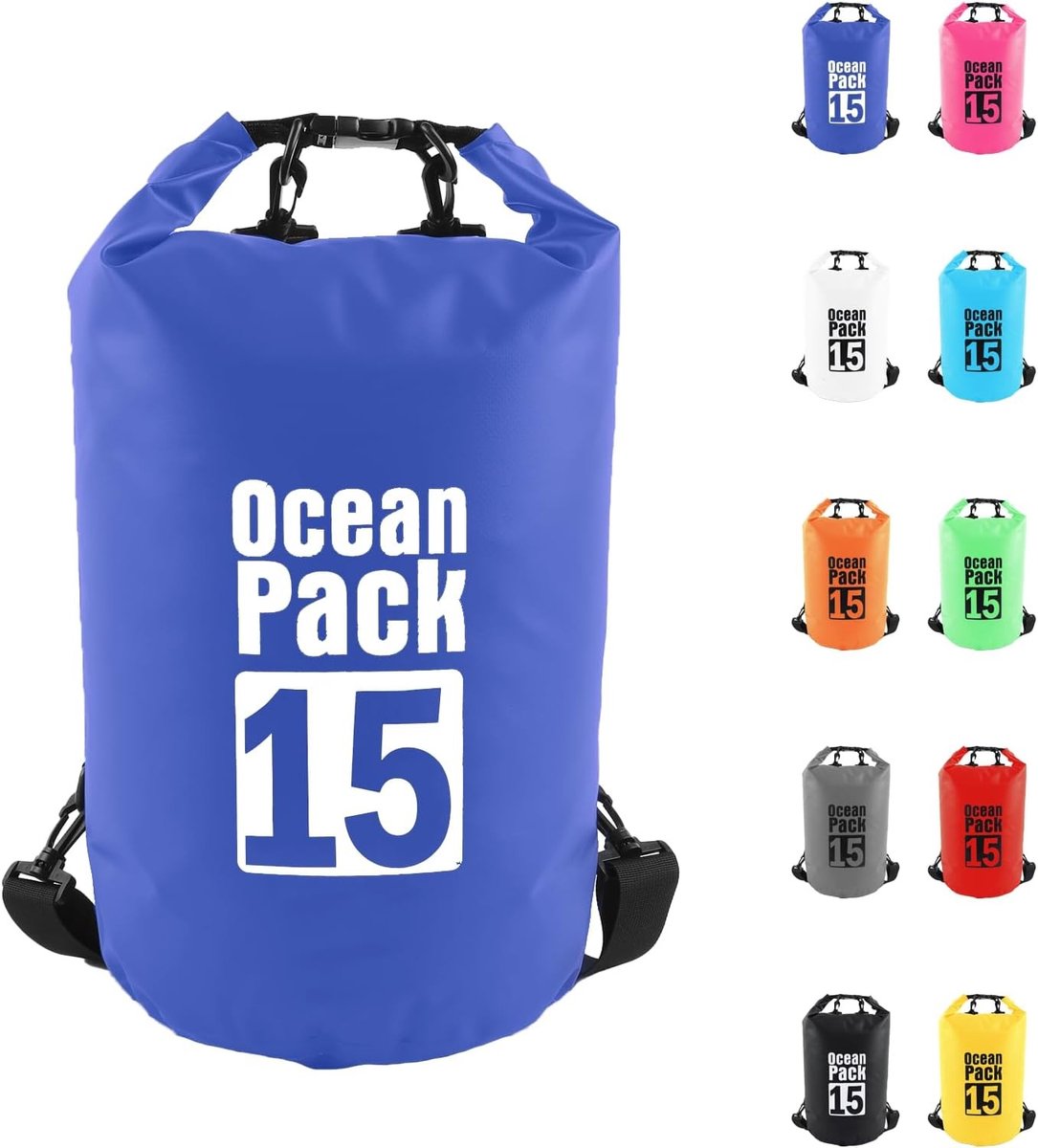 Waterdichte tas voor sup - Blauw - 15L - Duurzame Ripstop Dry Bag met Dubbele Schouderriemen - Voor Watersport en Outdoor