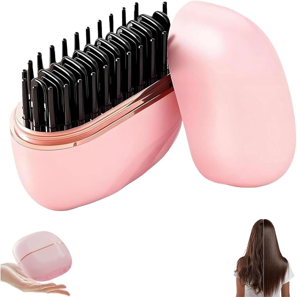 carmdering -Mini Draadloze Stijlkam - 2-in-1 Draadloze Stijltang en Volumekam - Snelle Opwarming in 30 Sec - 3 Temperatuurstanden 160-200 °C - USB-C Oplaadbaar - Roze