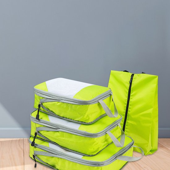 MODFU Compressiezakken voor Kleding - 4-delige Reis Set met 3 Cubes & 1 Schoenentas - Ruimtebesparend & Waterdicht - Oxford Stof - Groen - 38x28x4 cm van Modfu — afbeelding 2