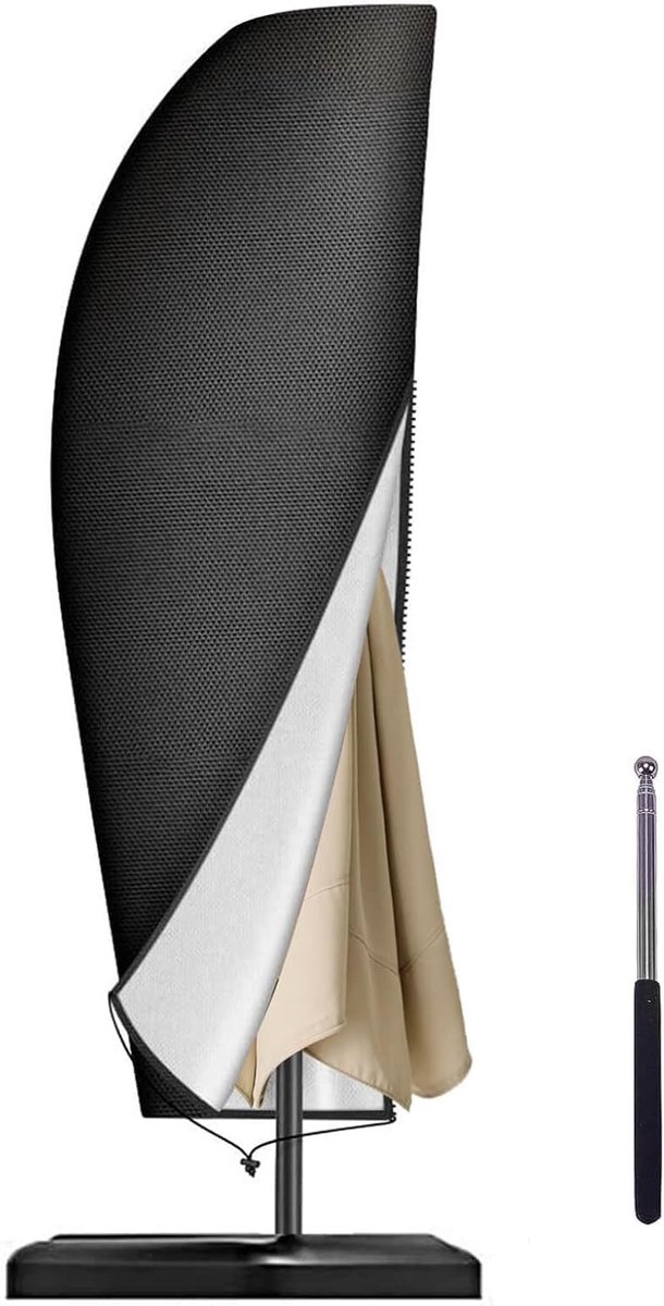 Parasolhoes met rits en stok - Zwart - Waterdicht en UV-bestendig - Bescherming voor parasols met stok in de tuin