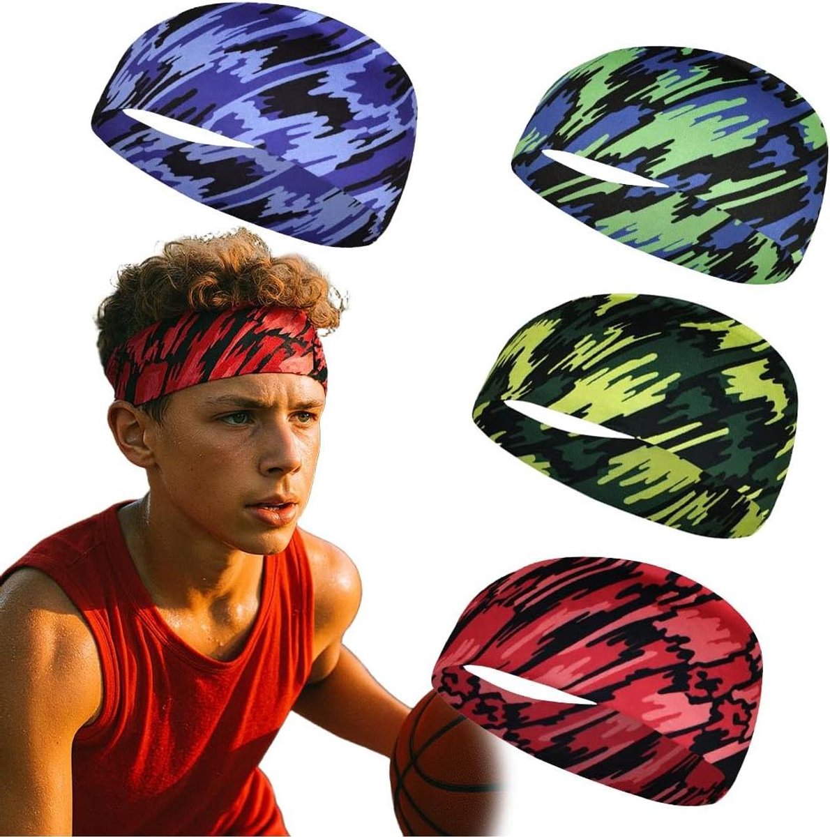 Sporthoofdbanden Kinderen - Zweetbanden Set - Actief Blijven - Ademend en Elastisch - 4 Stuks - Multicolor