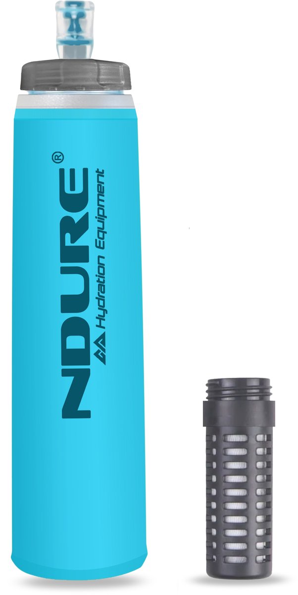 NDURE Soft Flask 500 ULTRA XA Filter - Opvouwbare Hardloopfles 500 ml met Waterfilter - Softflask voor Trailrunning, Hiking & Outdoor - BPA-vrij