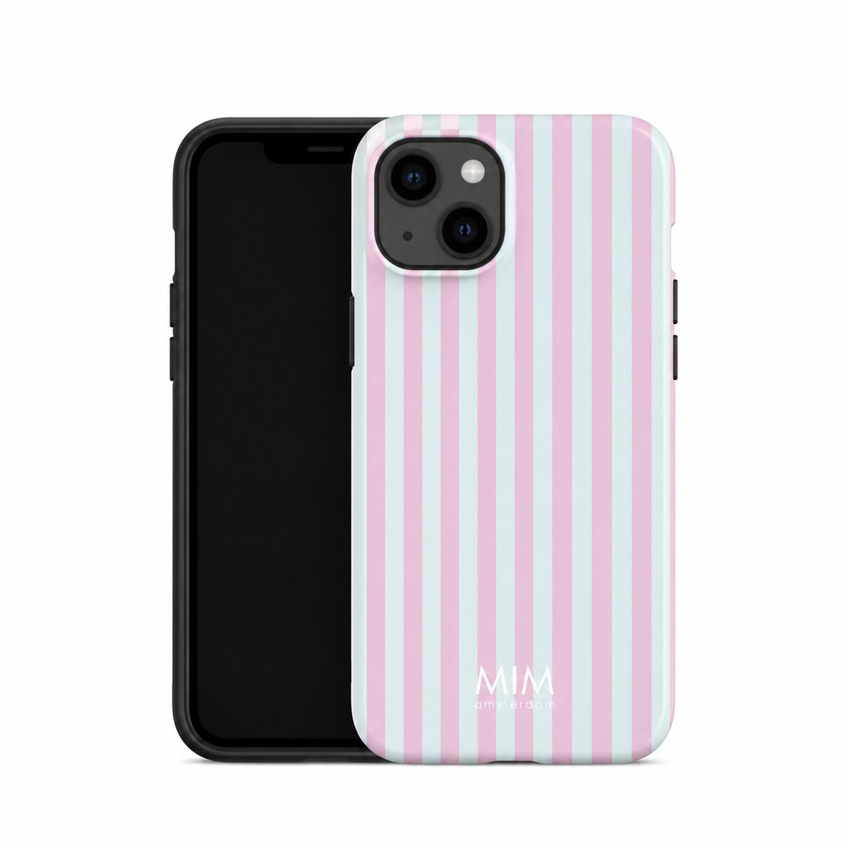 MIM Amsterdam - Cool Crush - Geschikt voor iPhone 17 Pro - Telefoonhoesje - Shockproof Case - Mint groen en Roze Gestreept Hoesje - Beschermhoes - Trendy Phone Case