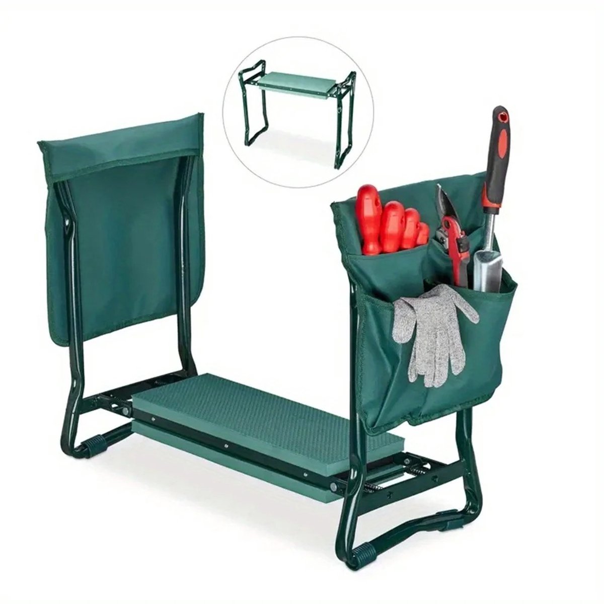Nutrella Tuinknielstoel -Tuinbank - Tuinkruk- Kniebeschermer- Gereedschapszak- Kniesteun en Knielkussen - 50x60x27,5 cm - Groen
