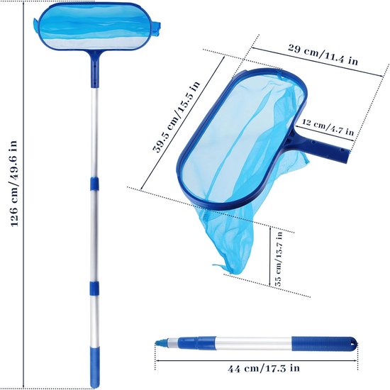 Schepnet Zwembad - Vijvernet Harken - Zwembad Reinigen - Fijnmazig Net - 126 cm Lengte - Blauw — afbeelding 5
