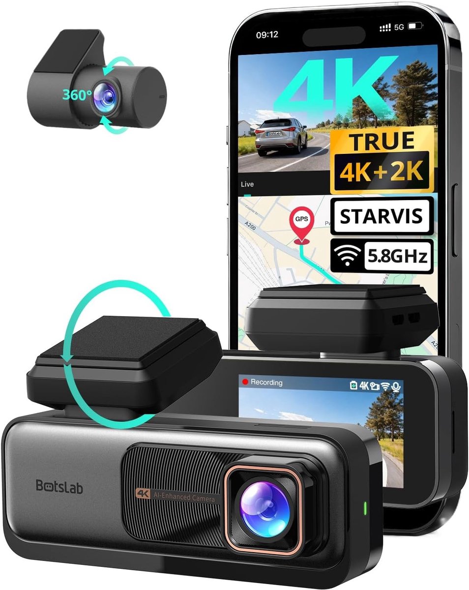 Dashcam voor auto - Zwart - G980H zonder SD-kaart - 4K Dubbele Camera met GPS en Nachtzicht - Voor Veilig Rijden
