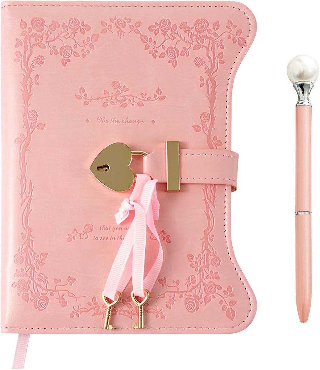 Dagboek met slot - Roze - B6 (20 x 15 cm) - PU Leren Notitieboek met Penhouder - Voor Meisjes en Vrouwen
