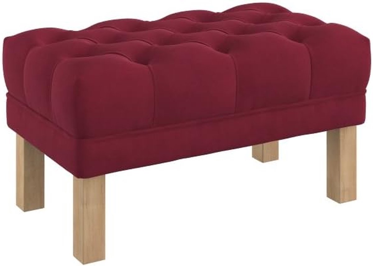 Ottomaan met Knopen - Voetenbank Stof - Zitten en Ontspannen - Diep Geknoopt - 80 cm breed - Wijnrood