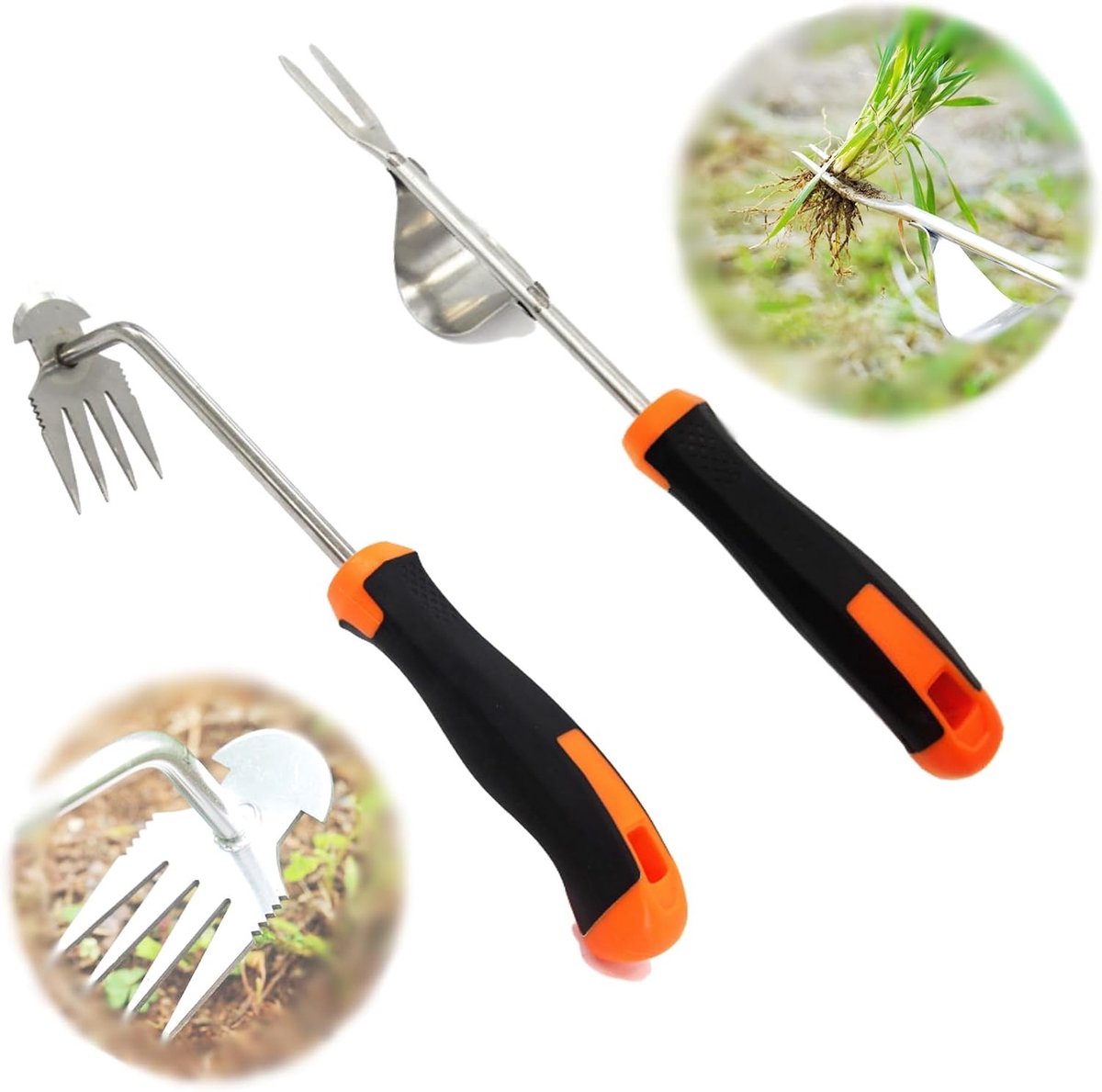 Onkruidstekers - Roestvrij Staal - Handmatige Tuinhandjager met Rubber Handgreep - Voor Tuinders