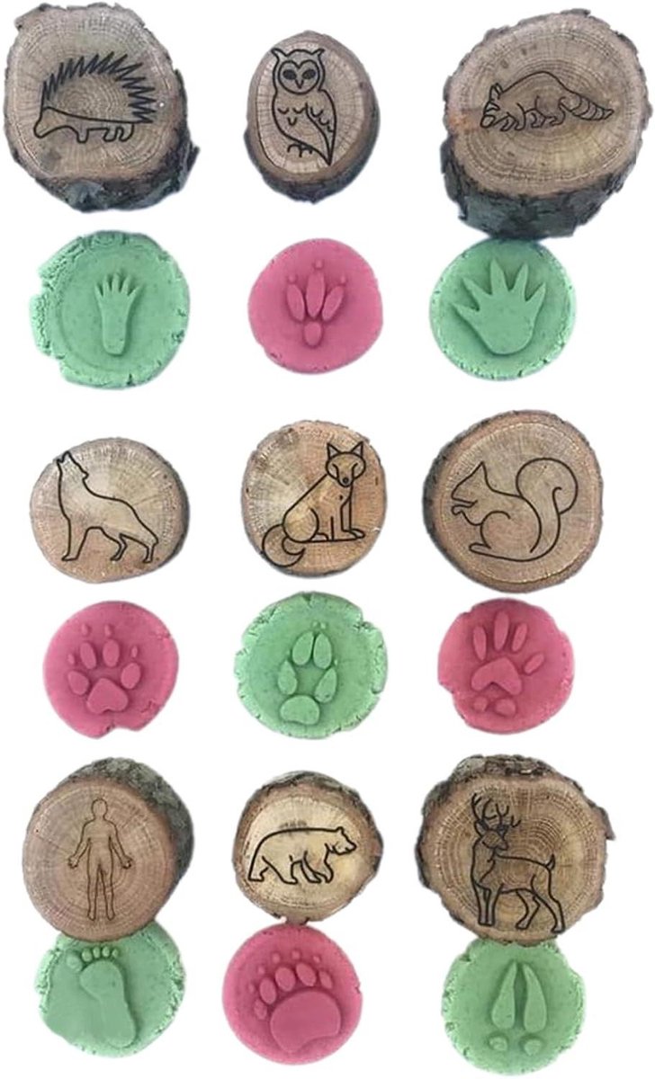Houten Dierenstempels - Knutselstempels Kinderen - Creatief Knutselen - Negen Wildlife Thema's - 14x10x5 cm - Niet gespecificeerd