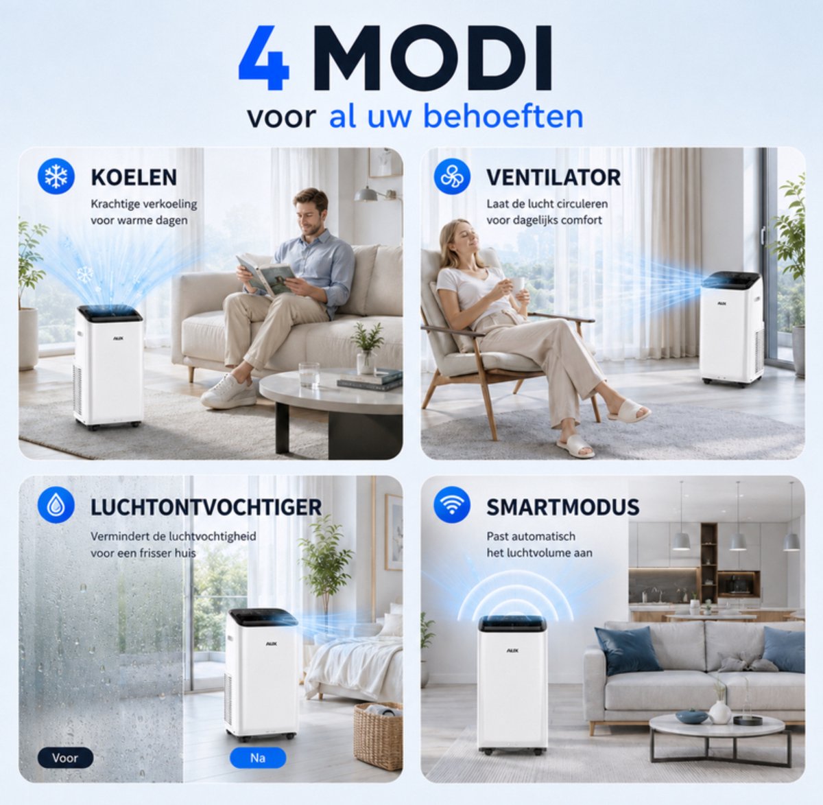 AUX Inverter 3-in-1 12000 BTU mobiele airconditioner, tot 30% energiebesparing, afstandsbediening, stil voor slaapkamer, 4 standen, R290-koelmiddel, energieklasse A thumbnail 3