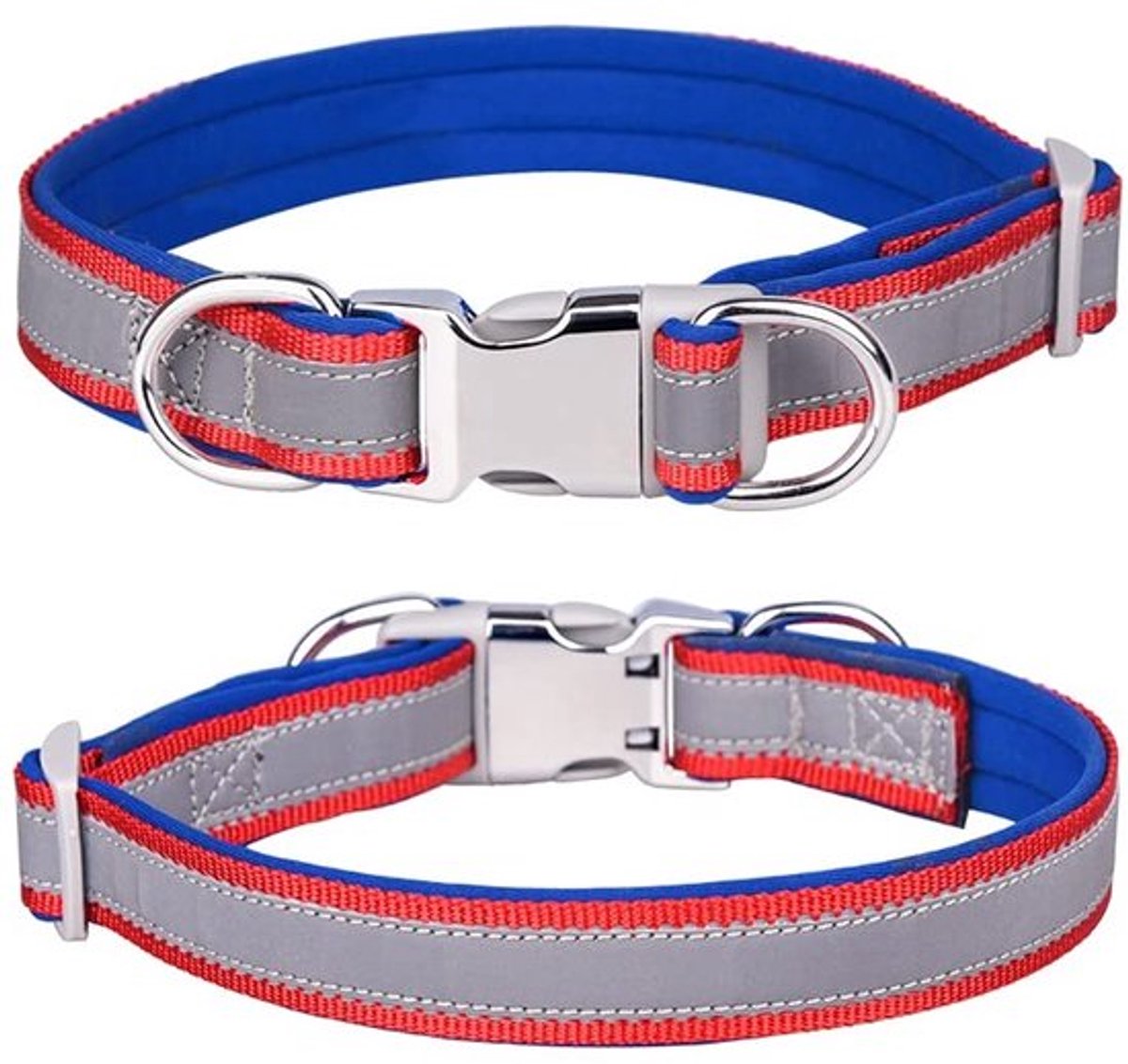 Halsband Reflecterend - Verstelbaar - Zacht Neopreen - Roestvrij Staal - Voor Kleine/Middelgrote/Honden - Maat M (31-50cm) - Hondenhalsband