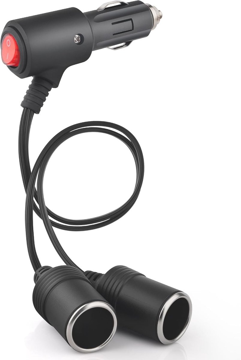 Sigarettenaansteker Verlengkabel - Zwart - 30 cm - Adapter met Dubbele Stopcontacten - Voor Auto en Motorfiets