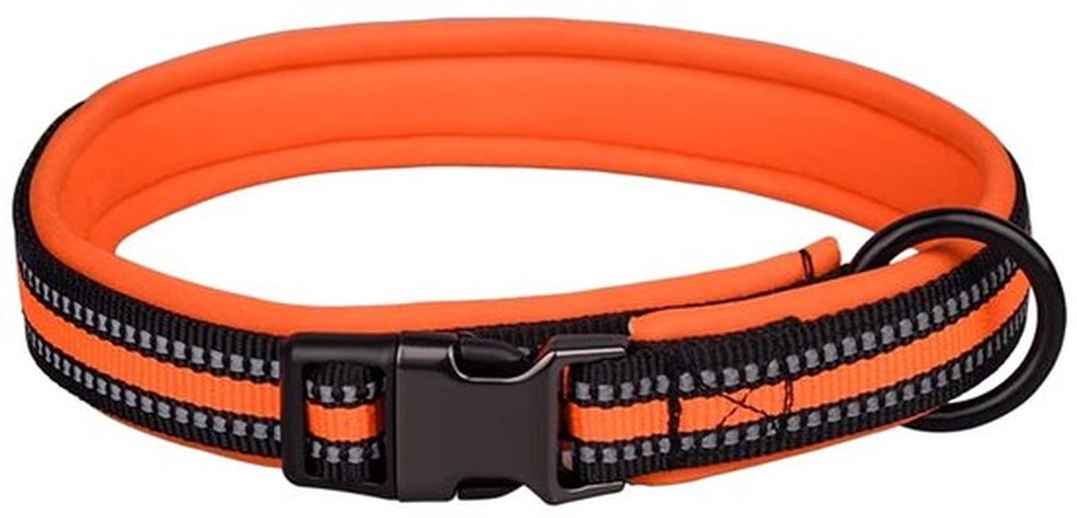 Halsband Reflecterend - Verstelbaar - Neopreen Gevoerd - Roestvrij Staal - Voor Kleine/Middelgrote/Grote Honden - Maat L (50-65cm) - Hondenhalsband