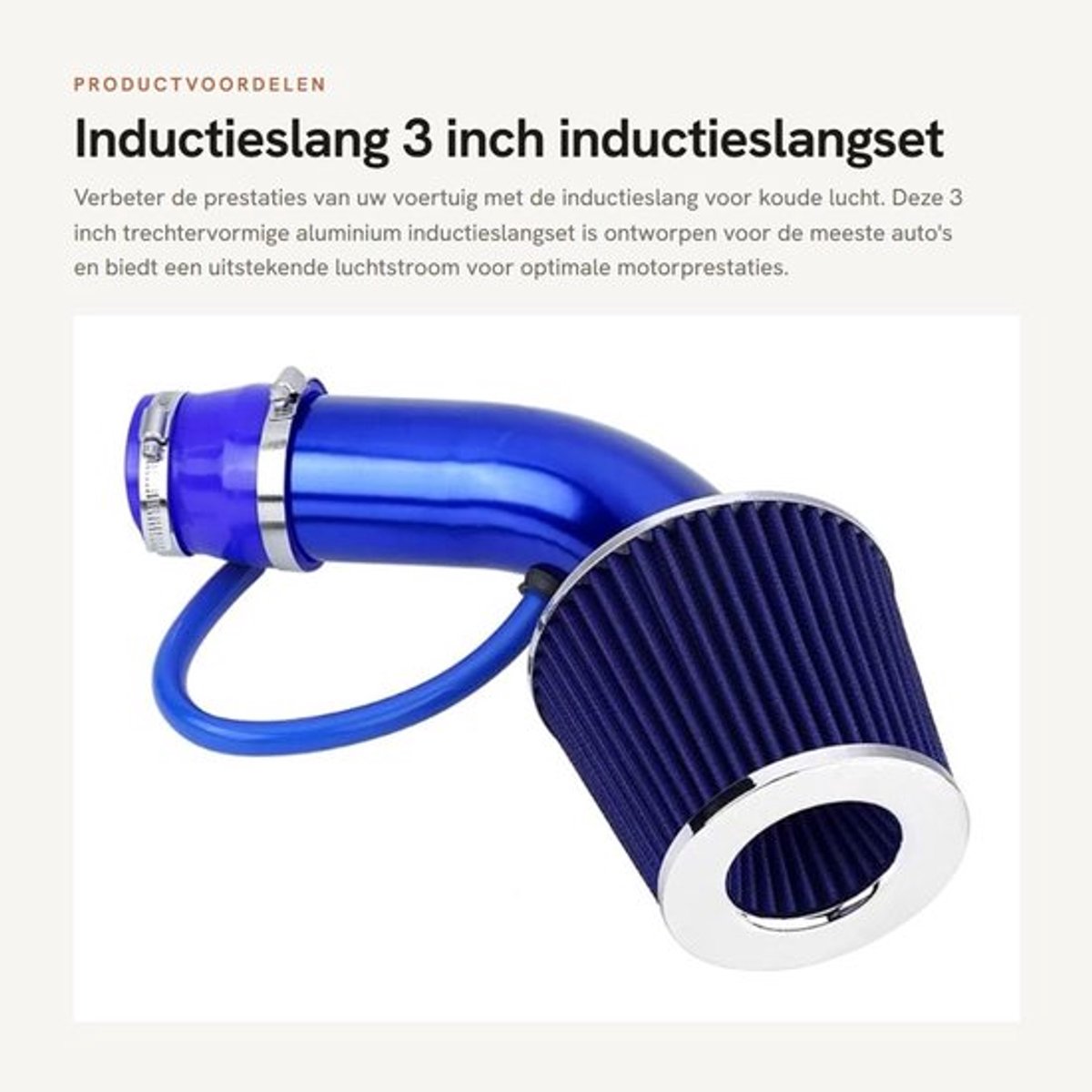 Inductieslang - 3 inch inductieslangset - optimale luchtstroom - blauw - hoogwaardige aluminium - geschikt voor de meeste auto's - 76 mm