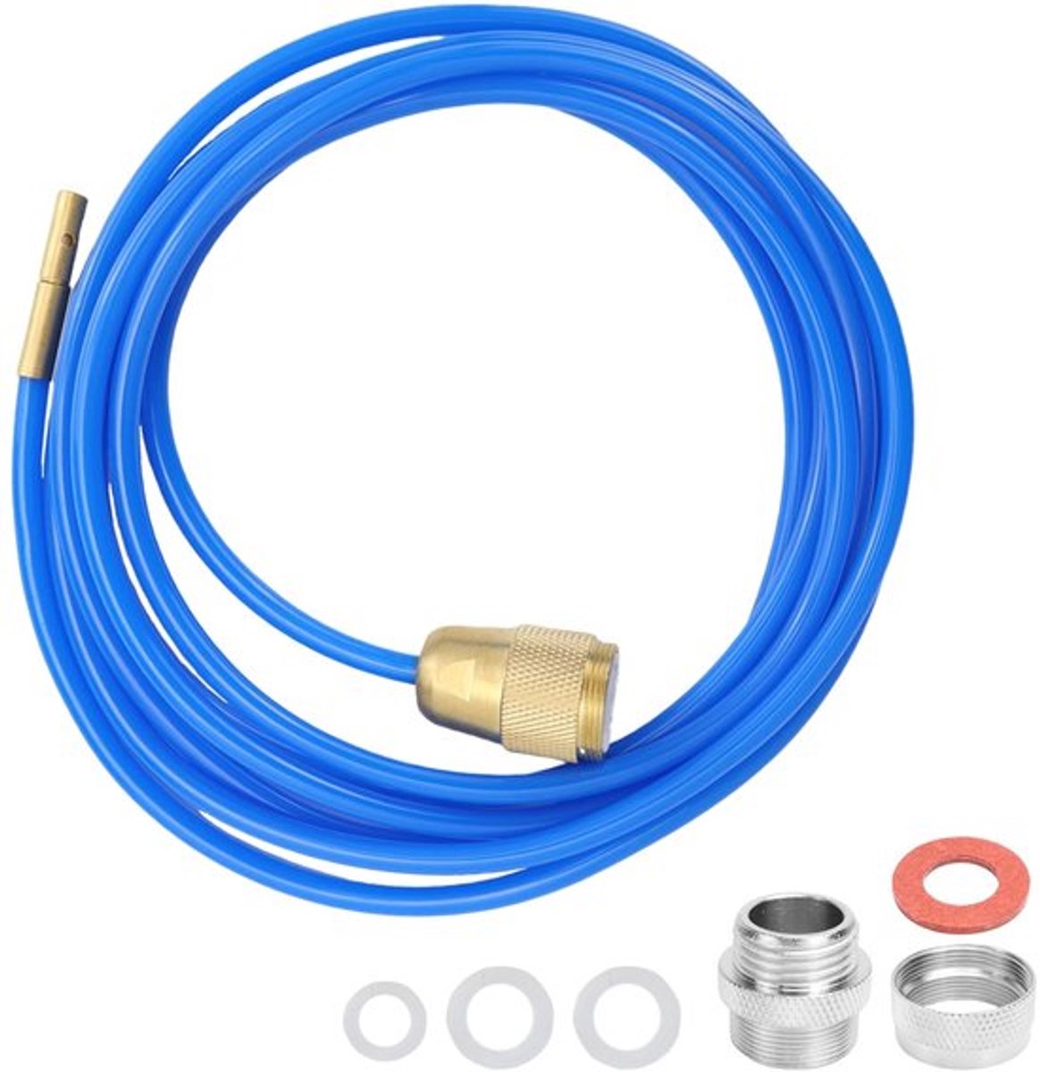 Hogedruk buisreiniger, buisreinigingsslang voor waterkraan, 3 meter lang, afvoerreinigingsslang met messing mondstuk en afdichtingen voor M22 M24 en 1/2 inch buizen, blauw