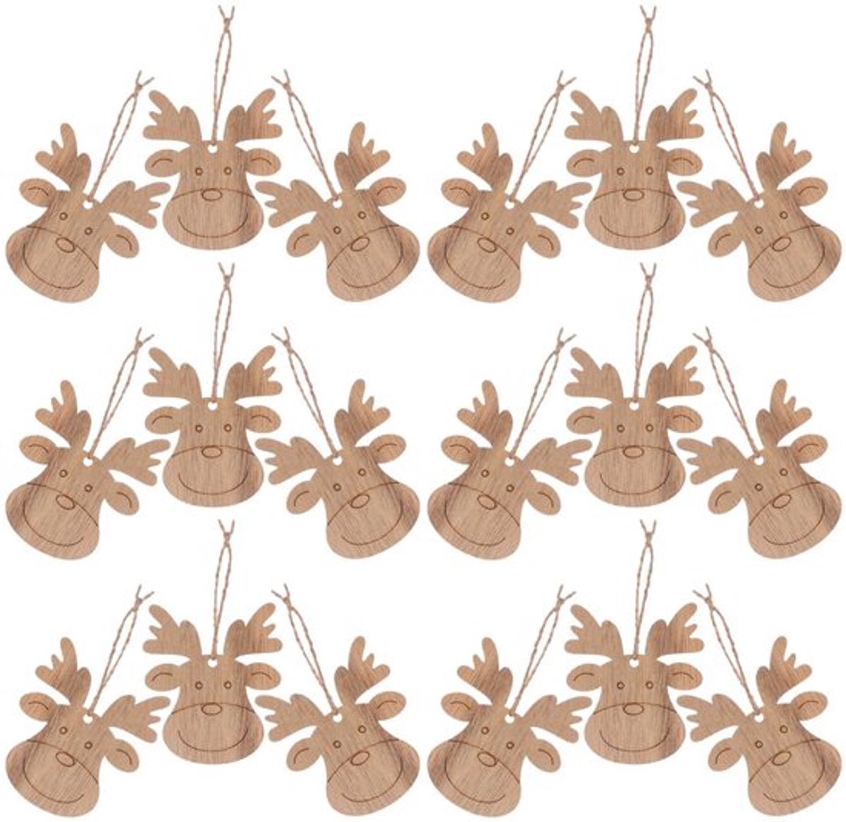 Kerstornamenten 20 Stuks - Onbewerkte Houten Plakjes - Houten Rendierkop - Hangende Hanger - Cadeaulabels - DIY Knutselen - Kerstdecoratie