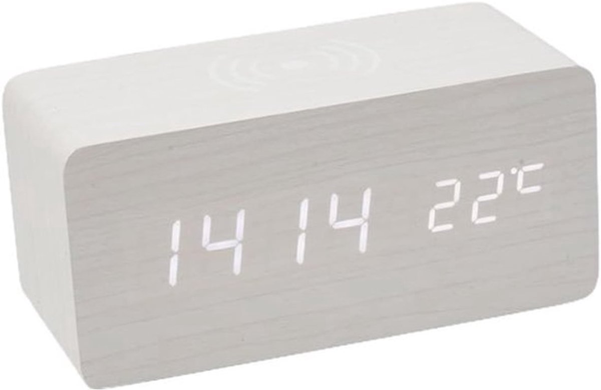 Wekker Digitale Houten Klok - USB Aansluiting - Temperatuurweergave - Alarmfunctie - Draagbaar - Mini-formaat