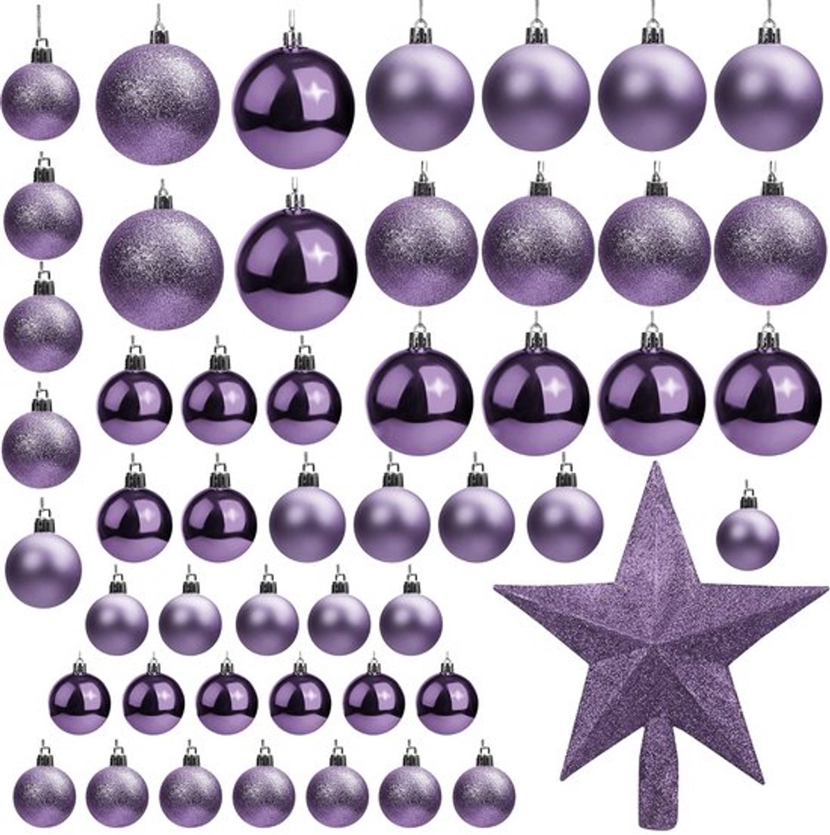 Kerstballen Lila met Ster - Glanzende Dennenballen - 50 Stuks - Kerstboomdecoratie - Feestelijk en Sprookjesachtig - Geschikt voor Kerstm...