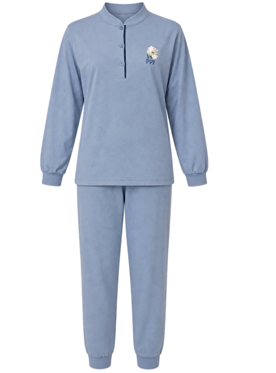 Lunatex - dames pyjama 124295 - all season - 100% katoen - blauw - maat XL