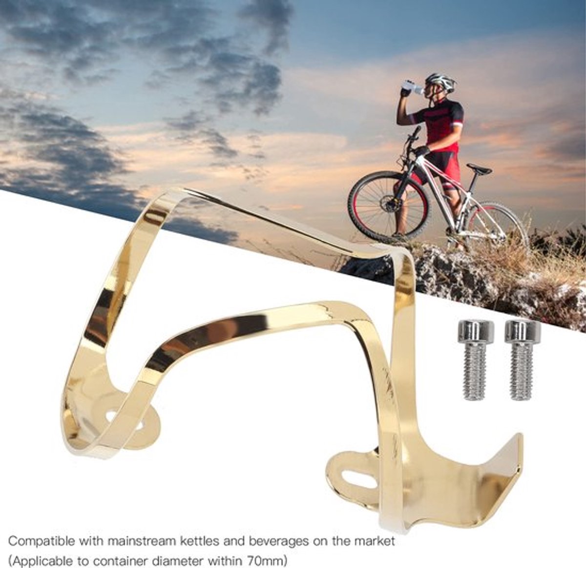 Bidonhouder Aluminium - Fleshouder Fiets - Bidonhouder Racefiets - Bidonhouder Mountainbike - Drinkfleshouder - Goudkleurig Design