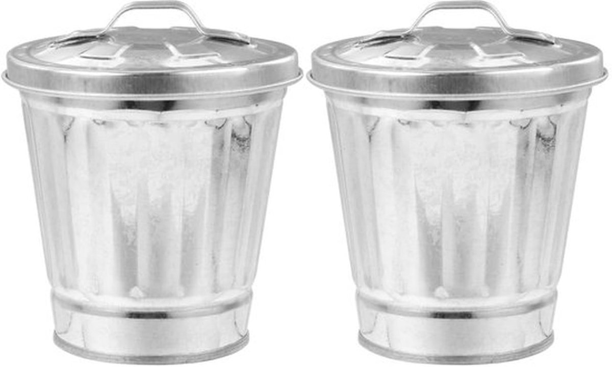 Afvalemmer Compact 2 Stuks - Galvaniseerd Ijzeren Afvalbak - Mini Afvalemmer - Afvalcontainer met Deksel - 11 x 9.7 x 9.7 cm - Duurzaam en Decoratief - Mini Prullenbak