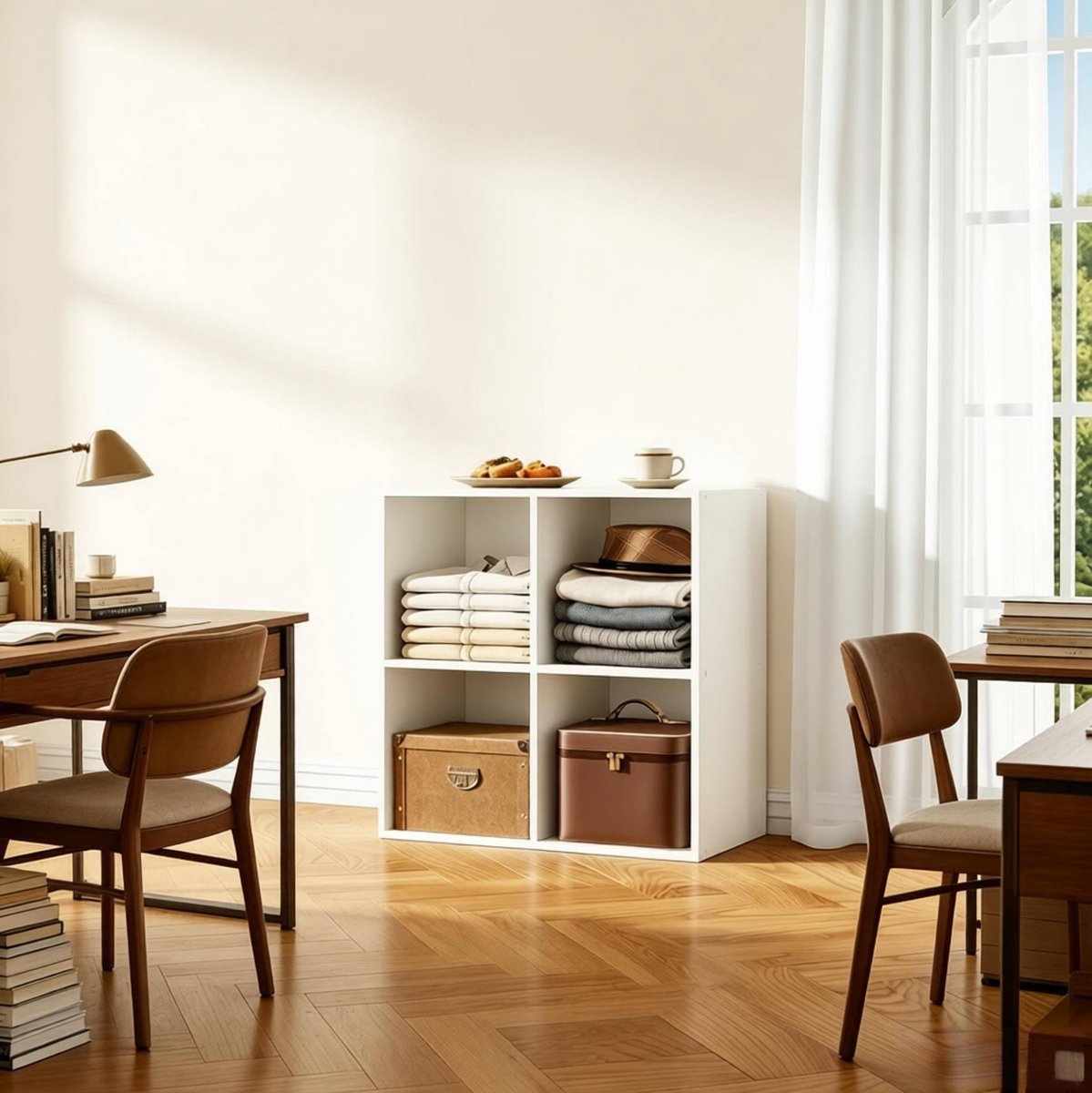 Vakkenkast – Open Vier Vakken – 60 x 60 x 29,5 cm – Hout – Wit – Voor Woonkamer En Kantoor