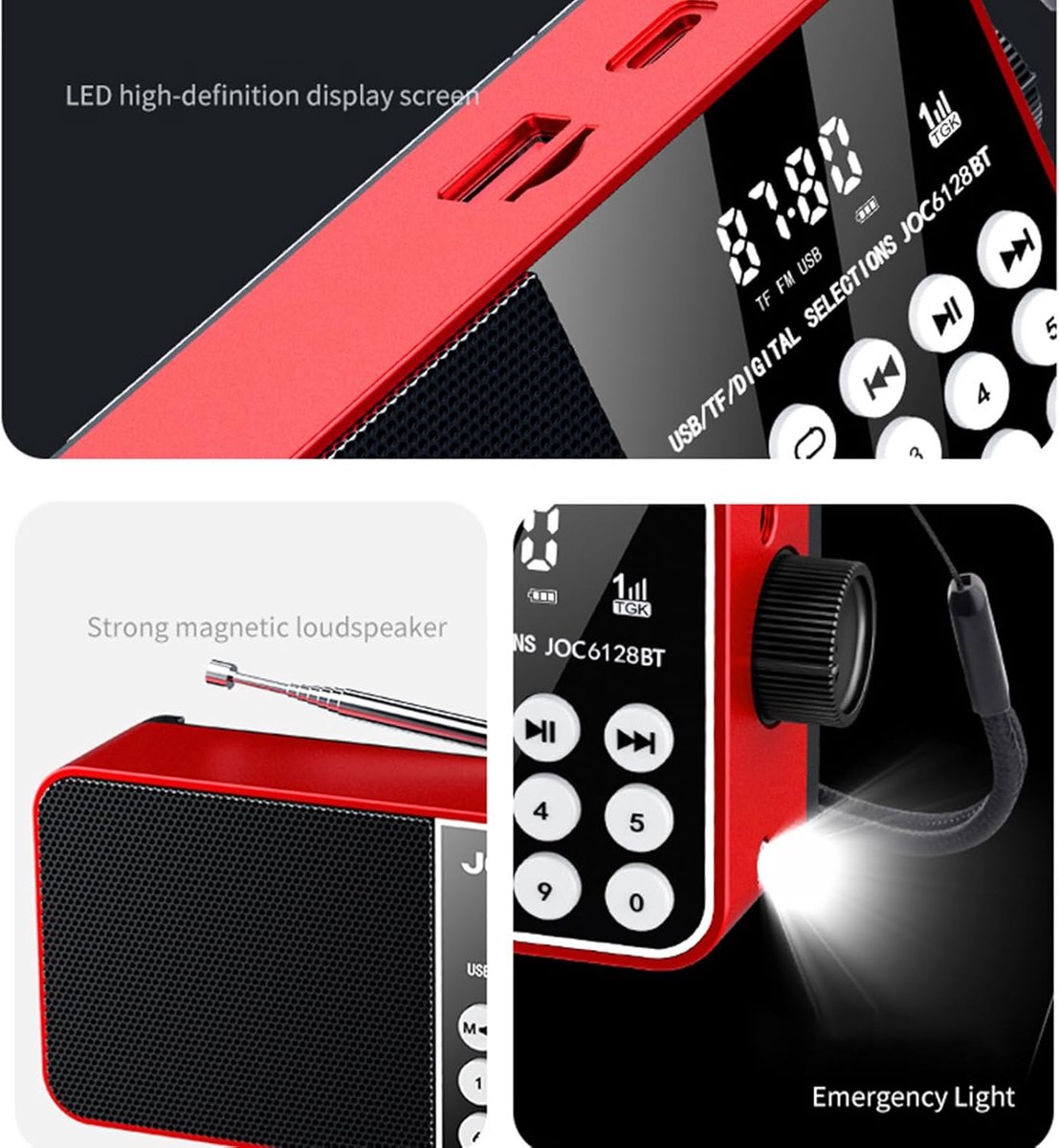 Draagbare Radio - Digitale Radio - Outdoor Avonturen - Met Zaklamp - 162 x 93 x 47 cm - Rood