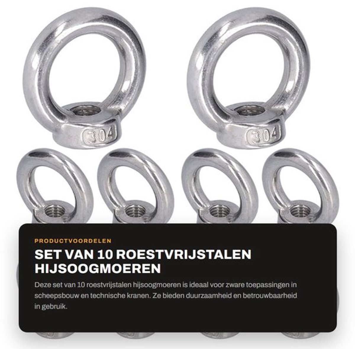 Hijsoogmoer Roestvrijstalen - Zware Oogbouten - Hefmoer - Technische Kranen - Metallurgische Apparatuur - M5 - Nauwkeurige Afwerking