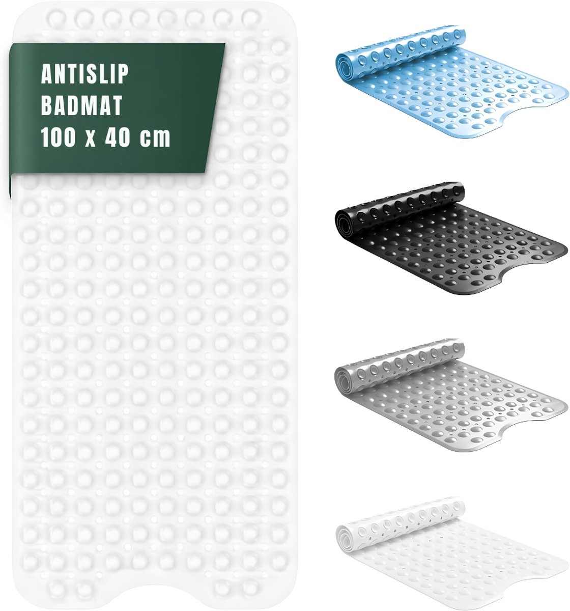 Ploutos® Badmat Antislip voor in Bad - Ideaal voor Badkuipen voor Ouderen en Kinderen - Badmat Antislip - Douchemat Antislip voor Douche - Wit - 100cm x 40cm x 3cm