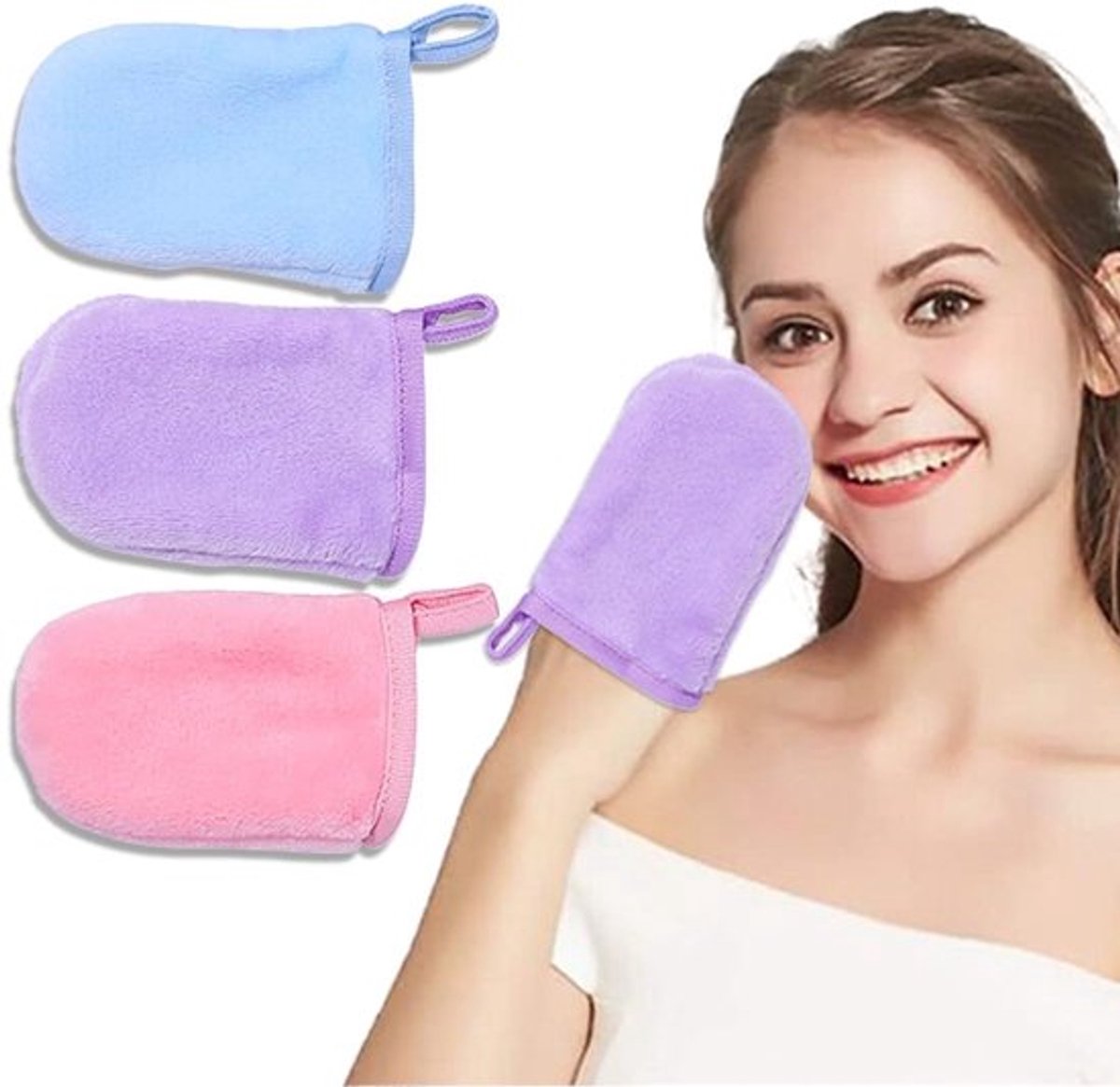 Make-up Remover - 3 Stuks Microvezel Doekjes - Wasbare Handschoenen - Herbruikbaar - Niet Irriterend - Voor Gezichtsverzorging - Reinigingshandschoenen