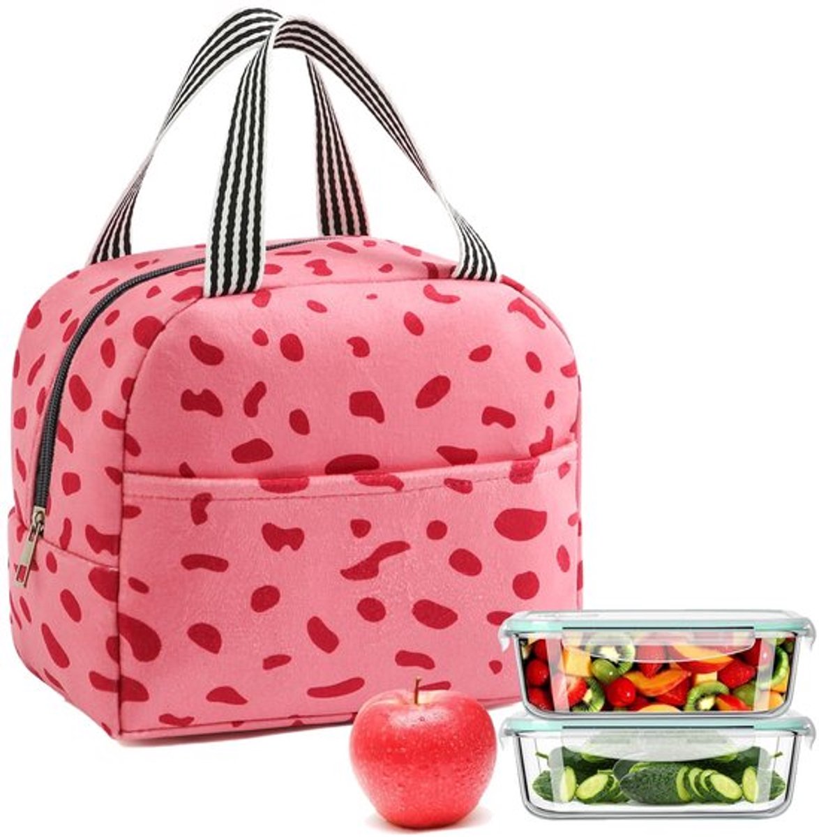 Lunchtas Thermo - Draagbare Koeltas - Ideaal voor Werk/School - Houdt Eten/Drinken Warm/Koud - Roze - Corduroy Fluweel - 23 x 20 cm