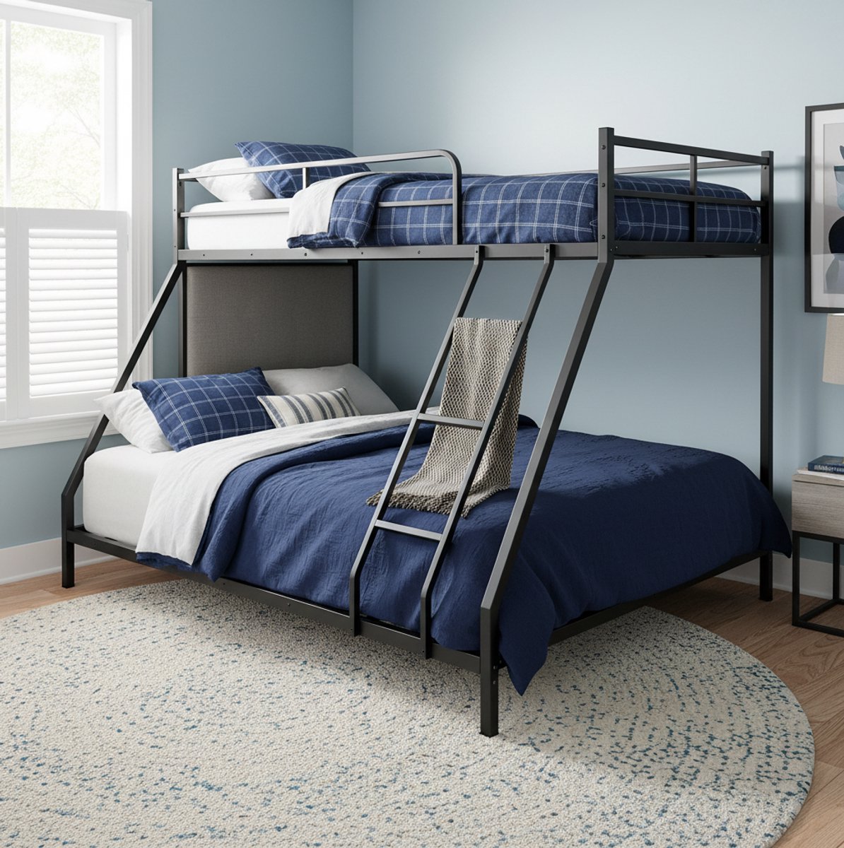 Wishdor Stapelbed met ladder en uitvalbeveiliging - ruimtebesparend metalen bed voor volwassenen - zwart - 200 x 140 x 137 cm